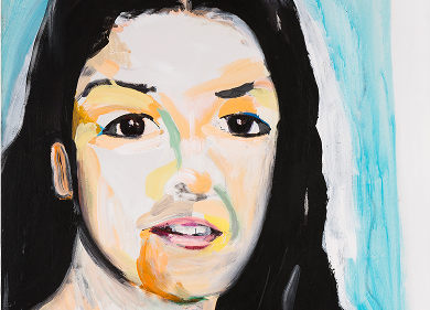 An abstract painting of a person’s face.